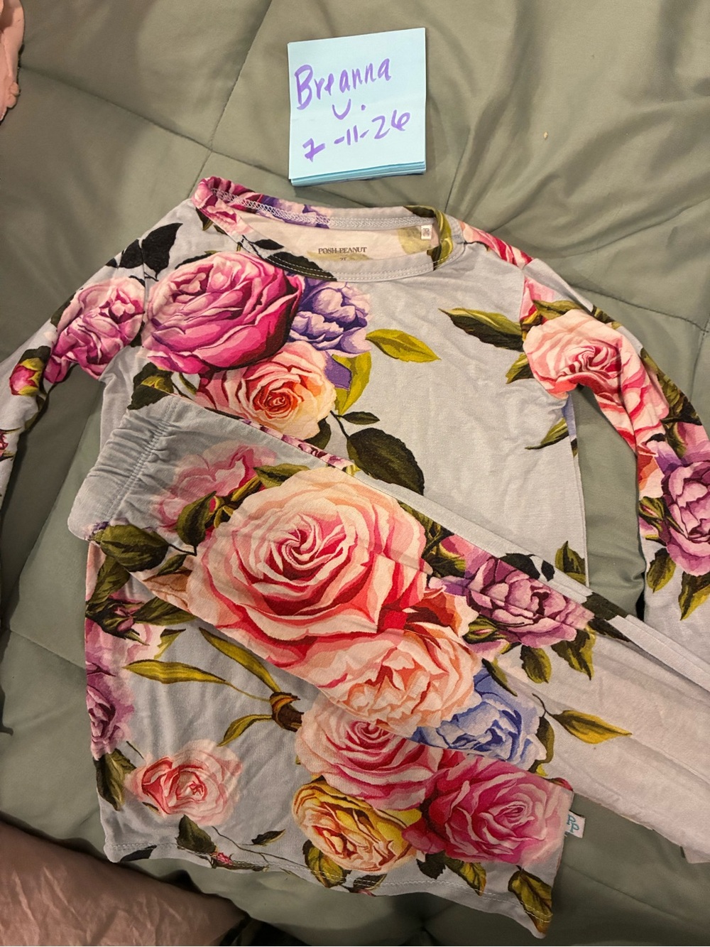 Posh Peanut Girls Floral Pajama Set - Pink, Purple, Yellow, Green on Cream